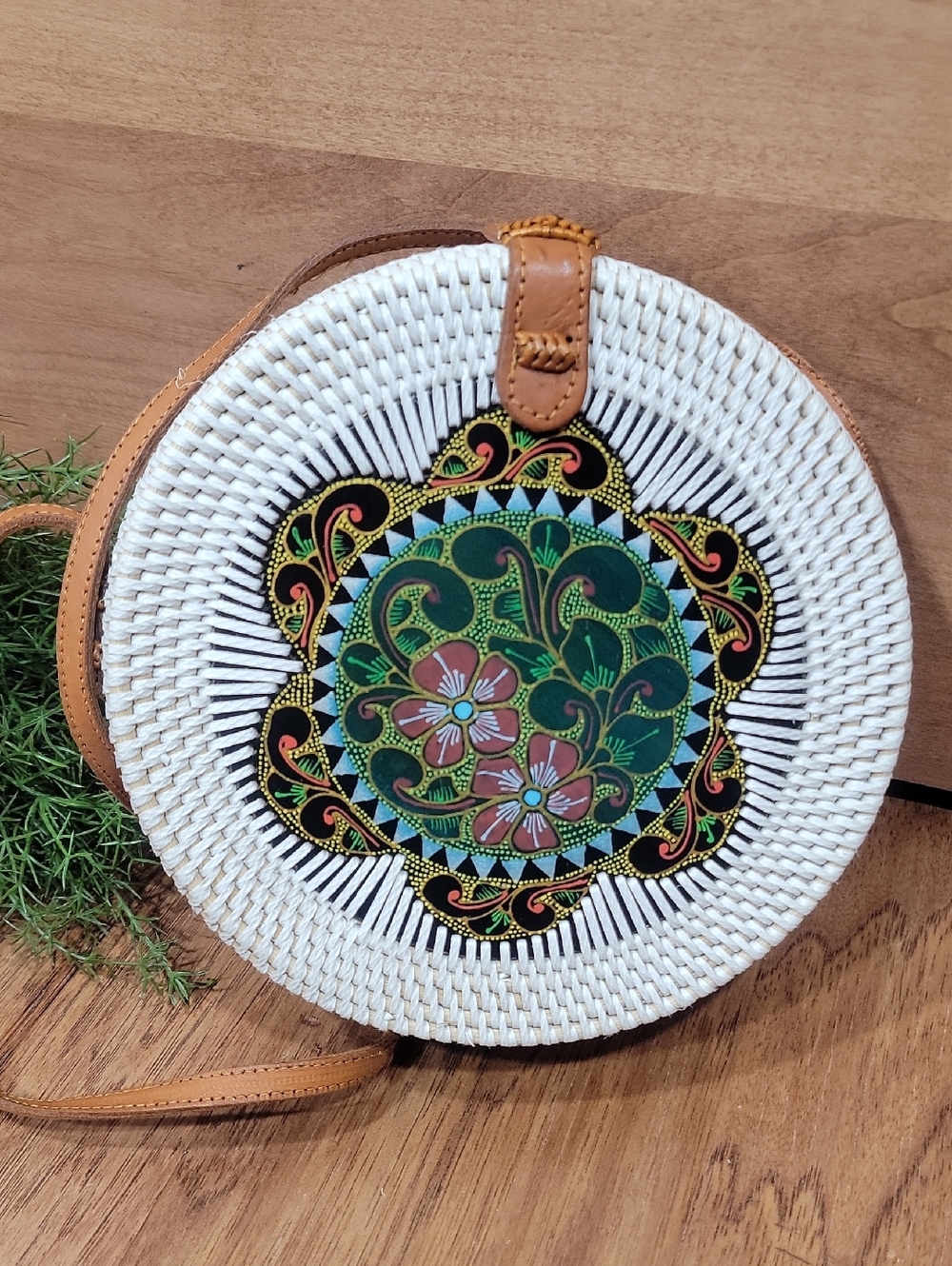 Klara Haloho Hand Crafted Round Rattan Crossbody - Picture 2 of 14